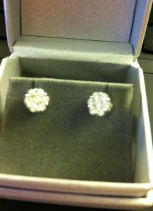 my new ear rings and the first actual "diamonds" I've ever owned (except maybe little teenie chips in something!