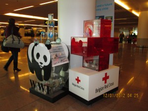 On our way to baggage claim, saw this display for WWF and Red Cross; thought it was neat!