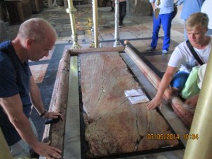 Church of Holy Sepulchre; stone where Jesus lay for cleansing preparation for burial