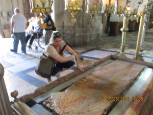 Church of Holy Sepulchre; stone where Jesus lay for cleansing preparation for burial