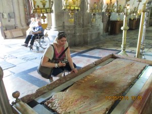 Church of Holy Sepulchre; stone where Jesus lay for cleansing preparation for burial