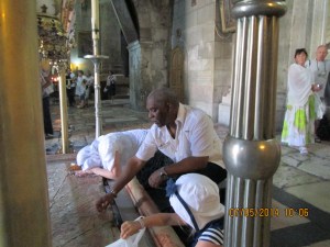 Church of Holy Sepulchre; stone where Jesus lay for cleansing preparation for burial